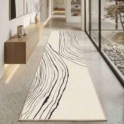 1 pieza Alfombra/Tapete de área de diseño de línea abstracta minimalista moderna en color crema, alfombra suave y lavable para baño, cocina, entrada, pasillo, dormitorio, sala de estar, decoración versátil para el hogar