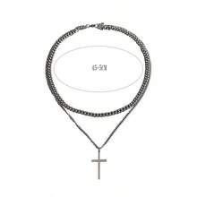 1件独特双层十字吊坠项链，链，男女皆宜的时尚简约毛衣链饰品礼品 - 項鍊 - 查看 4