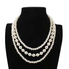 2pcs Set European And American Crossborder Accessories Large Pearl Necklace Elegant Multi-Layered Beaded Choker Necklace For Women - White - View 9