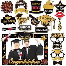 22 Pcs Black Gold Graduation Photo Booth Props 2026 -Large Size Graduation Photo Booth Frame And Congrats Class Of 2026 Photo Booth Props Set For Graduation Party Favors Supplies - Black Gold - View 2