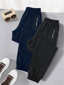 2pcs/Set Tween Boys Casual Outdoor Sports Drawstring Waist Pants, Versatile For All Seasons - Blue - View 9