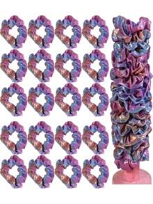20pcs Vintage Crystal Satin Hair Scrunchies, Solid Color Elegant Versatile Hair Ties Travel Accessories Ponytail Holders Hair Elastics Hair Rubber Bands Hair Rope Elastic Hair Tie - Multicolor - View 1