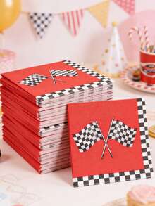 16pcs Racing Car Themed Disposable Paper Napkins, Racing Flag Design, Suitable For Racing Car Themed Birthday Party, Wedding Party Decoration, Baby Shower Party, Home Decor, Tabletop Decor, Party Supplies, Boy Birthday Party Supplies - Racing Theme - View 3