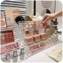 Large Capacity Makeup Storage Box, Transparent Cosmetic Display Rack, Can Store Lipstick, Eyeshadow Palette, Blush, Foundation, Perfume, Skincare Products, Dust-Proof Vanity Organizer, Suitable For Bathroom, Vanity, Tabletop, Bedroom, Sturdy Vanity Storage Box, Applicable For Home, Salon, Retail Display, Earring & Ring Storage Box, Nail Art Accessories Storage Box - Clear - View 4
