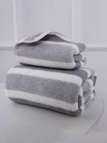 1 Set Coral Fleece Bath Towel, Large Striped Soft And Comfortable Towel Set For Home Use - Multicolor - View 10