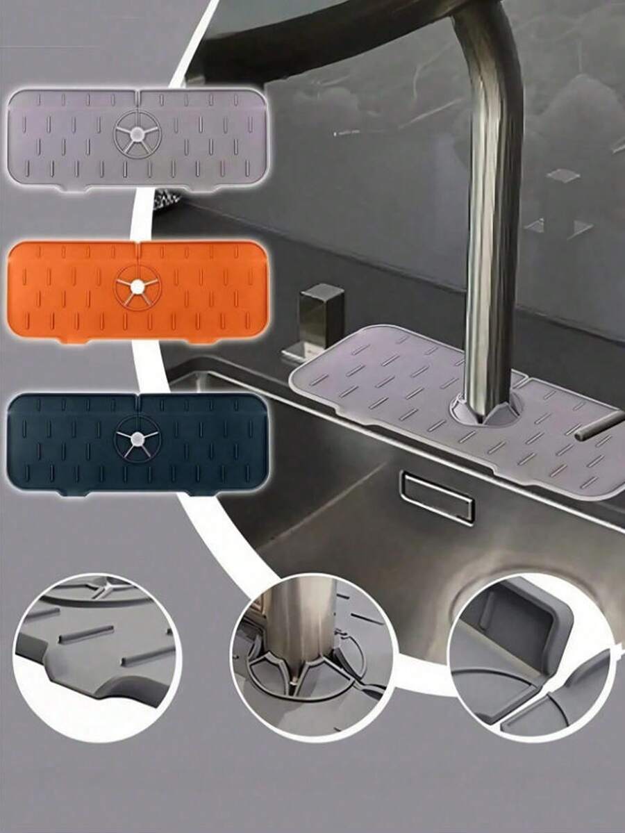 1 pieza Protector de salpicaduras de grifos de silicona gruesa y alfombrilla de drenaje absorbente