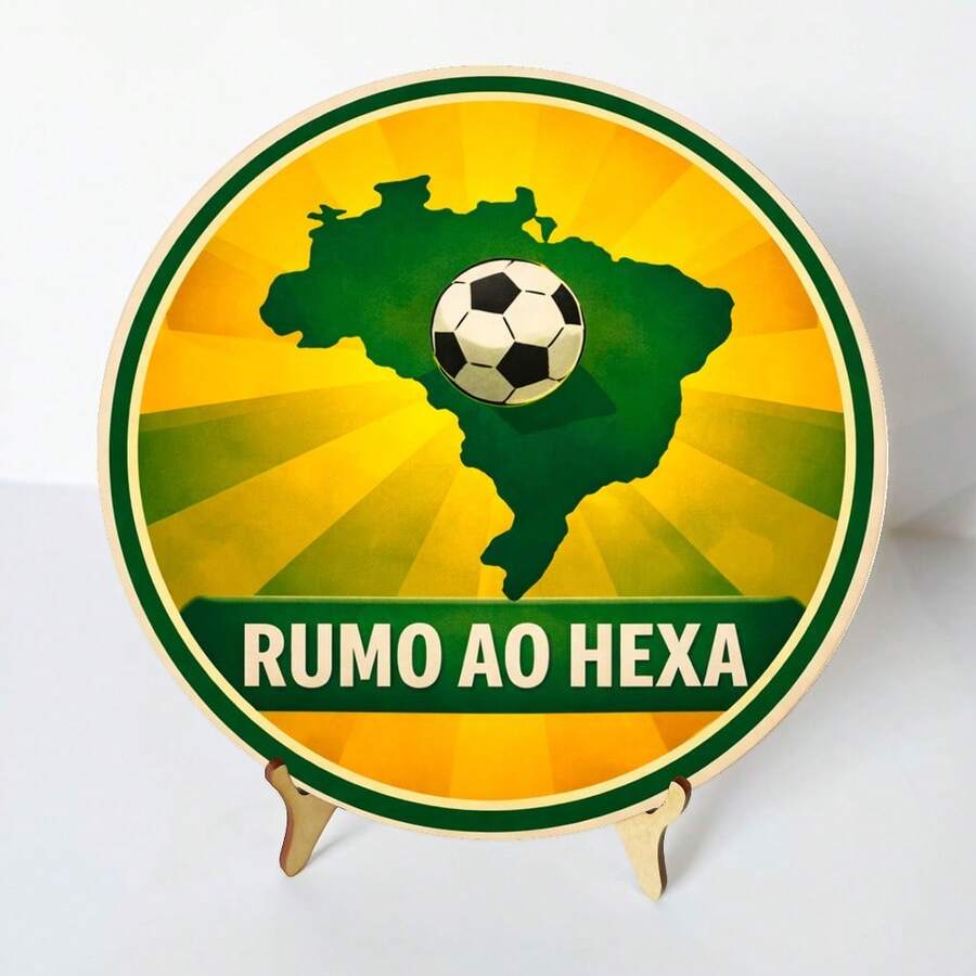Round MDF Decorative Plaque 20cm Brazil World Cup + Stand - Copa10 - View 1