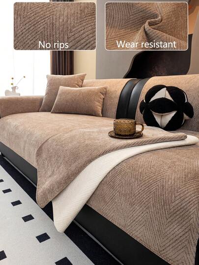 1pc Comfortable Chenille Sofa Cushion Cover, All-Season Universal Sofa Seat Protector, Modern Minimalist Non-Slip Sofa Pad, Dust-Proof And Washable Sofa Slipcover, Fashionable Soft And Fade-Resistant, Pet-Friendly, Suitable For Bedroom, Office, Living Room Combination Furniture, L-Shaped Sofa And 1/2/3/4-Seat Sofa