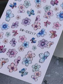 2pcs 3D Colorful Floral Nail Art Stickers, Self-Adhesive Purple, Pink, Blue Flower & Butterfly Nail Decals, Elegant Glossy Nail Art Decorations For Spring/Summer DIY - Multicolor - View 8