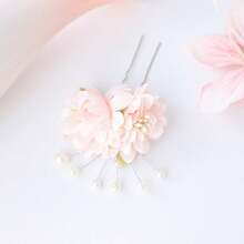 波西米亚风花朵珍珠发夹，新娘婚礼头饰，适合度假/旅行 - 彩色 - 查看 18