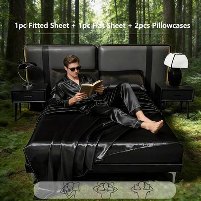 4pcs Luxury Silky Satin Bed Sheet Set (1 Bed Skirt, 1 Flat Sheet, 2 Pillowcases), Deep Pocket 30cm, Smooth & Breathable, Twin/Queen/King Size, Easy Care, High Gloss Satin Fabric, Non-Slip, European & American Standard, Cooling Silk-Like Feel, No Pilling, Suitable For Home & Hospitality, Soft Luster, Easy Maintenance, Twin/Personal/Oversized Twin Satin Bed Skirt, Small Size, Smooth & Breathable, Suitable For Student Dorm/Hospitality, Easy Storage, Travel Friendly