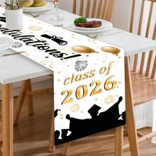 1pc Graduation Table Runner, Black And Gold Congratulations 2026 Graduate Pattern, Suitable For Graduation Party Supplies, Graduation Celebration, Themed Home Decor, Party Supplies, Graduation Event - Table Runner - View 7