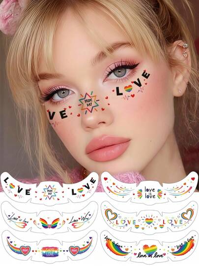 6pcs Rainbow Freckle Face Temporary Tattoo Stickers, Rainbow Pride Tattoos Suitable For LGBTQ Rainbow Flag, Coachella Music Festival, Women's Makeup, Pride Month Parade, Summer Travel, Y2K Fairy Style, LGBTQ Accessories