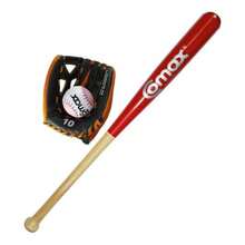 COMAX Set De Bat De Madera De Fresno con Pelota Y Guante De Beisbol Infantil para Niños Incluye Estuche Pelota Y Manopla para Baseball Niños De 3 Años En Adelante - Rojo - Ver 1