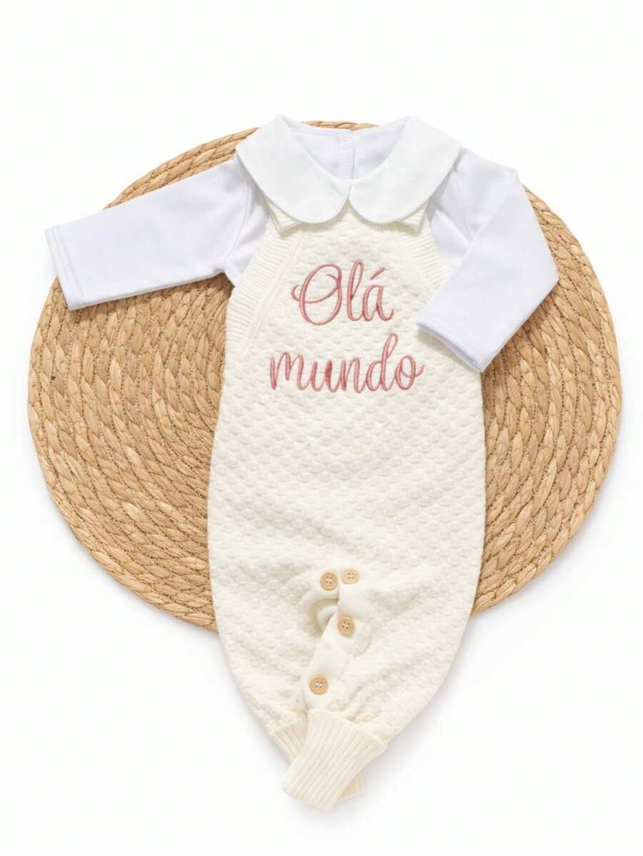 Knitted Baby Bodysuit "Hello World" (No Personalization) - 粉色 - 查看 1