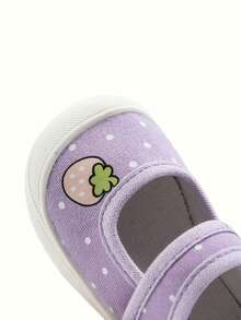 1 Paio di Sneaker in Tela a Punta Quadrata Bassa per Ragazze, Motivo a Pois di Fragole, Scarpe Carine, Dolci, Comode, Casual, con Suola Morbida e Leggere, Adatte per Uscite Quotidiane Estive e Passeggiate in Giardino - Viola - Visualizzare 9