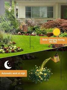 Outdoor Garden Solar LED Watering Can Lamp - With A Flashing Effect, Shaped Design Of A Watering Can, Metal Surface, Waterproof Design, Rechargeable Solar Panel, Suitable For Small Paths, Lawns, Gardens And Porch Decoration As Ambient Lighting, A Lighting Design Created For Garden Decoration! A Practical And Decorative Outdoor Decorative Lamp, An Ideal Choice For Your Garden Layout And Festival Celebrations. - 水壺 - 查看 4