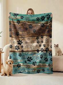 1 chiếc chăn cho thú cưng bằng vải flannel in hình dấu chân động vật hoạt hình, dùng được cả bốn mùa, mềm mại và chống trơn trượt, có thể dùng làm chiếu hoặc chăn phủ giường, giặt máy được, phù hợp cho chó và mèo nhỏ/vừa/lớn. - 70*100 - Xem 11