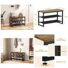 Shoe Rack, 3 Tier Shoe Storage With Wooden Shelf, Shoes Storage With Entryway Living Room Hallway Bedroom, Load Capacity 150 Kg, Rustic Brown - Rustic Brown - View 1