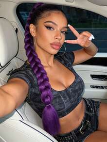 紫色双马尾假发 | 激光线条双马尾 | 高品质合成纤维材质，适合前卫发型、角色扮演和派对造型 - 紫色 - 查看 2