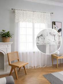 Rèm cửa ren trắng mỏng với họa tiết hoa hồng 3D và đá Zirconia, rèm ren trong suốt màu trơn cho phòng ngủ, phòng khách, ban công, vách ngăn trang trí, quà tặng sinh nhật/tốt nghiệp. - Nhiều màu - Xem 8