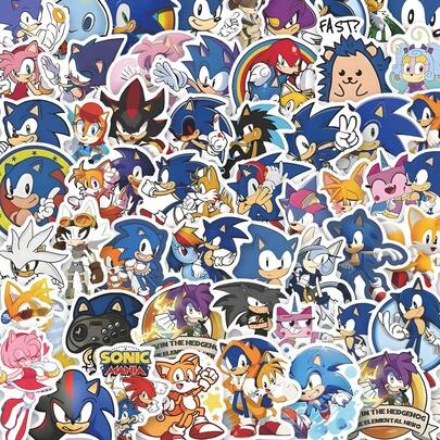 1set/58pcs Sonic The Hedgehog Cartoon Anime Graffiti Stickers Pack, Cute Waterproof Vinyl Sonic Character Stickers For Kids Teens, DIY Decals For Laptop, Skateboard, Luggage, Car, Water Bottle, Phone Case, Notebook, Perfect Party Favor & Birthday Gift For Sonic Game Fans