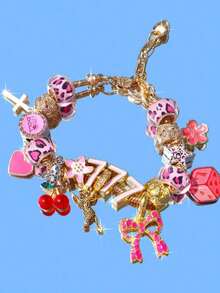 1 Piece Leopard And Cherry Charm Bracelet, Star Cross Bracelet, Lucky Number 777 Bracelet, 7 Ball Bracelet, Red Cherry Tooth Bracelet - 多拉多 - 查看 3