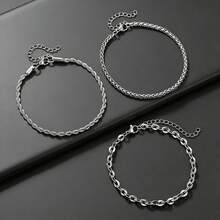 Bộ 3 vòng tay dây xích bằng thép không gỉ dành cho nam và nữ, kiểu dây thừng , có thể xếp chồng lên nhau, dài 19cm + 5cm (có thể điều chỉnh), chống thấm nước và chống phai màu, trang sức đeo hàng ngày. - 202511B10 - Xem 4