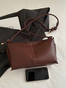 2025 New Arrival Large Capacity Crease-Resistant Striped Fresh Casual Commute Solid Color Shoulder Tote Bag - Brown - View 9