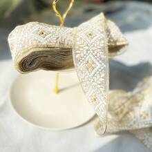 137.15cm Wide Rhombus Floral Trim, Embroidered Accessory, Sequin Mesh Fabric For Women Garment Decoration - White - View 4