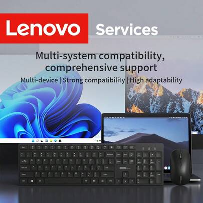  Lenovo ultradunne draadloze toetsenbord- en muiscombinatie, stabiele 2,4G-verbinding, lage latentie, lange batterijduur, hoogwaardige afwerking, compatibel met meerdere apparaten