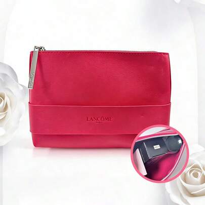Lancôme Túi đựng mỹ phẩm Lancome màu đỏ hồng bằng da PU - Túi trang điểm du lịch xách tay có khóa kéo, thiết kế đeo cổ tay, dung tích lớn đựng mỹ phẩm và đồ dùng vệ sinh cá nhân, thiết kế thanh lịch kiểu Paris phù hợp cho phụ nữ, món quà hoàn hảo, chất liệu mềm mại, lớp lót chống thấm nước.