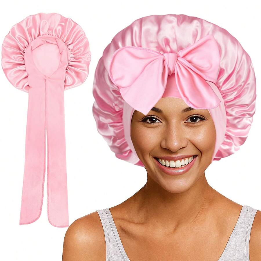 Conjunto de 4/2/1 Toucas de Banho Femininas com Laço, Touca de Banho com Faixa de Cabelo, Touca para Cuidados com o Cabelo, Ideal para Dormir e Tomar Banho, Reutilizável, Essencial para Viagens, Presente para o Dia das Mães - Tamanho único - Ver 1