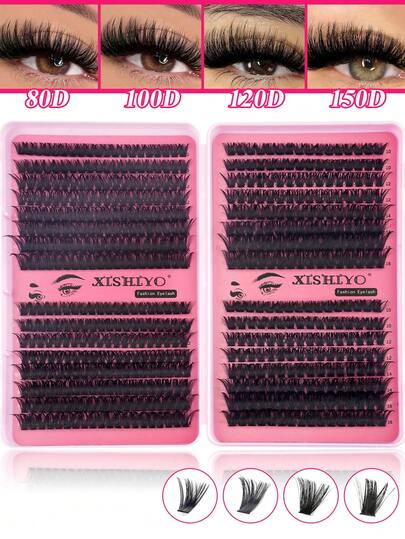 640pcs D-Curl Eyelash Clusters, High Capacity DIY Eyelash Extension Kit For Beginners,Long-Lasting Individual Lashes, Mixed Styles, DIY Lash Clusters, Create Alluring Eyes At Home, Large Capacity Lash Set, Suitable For Cosplay, Weddings, Galas, Stage Makeup (60D+80D+100D+120D/80D+100D+120D+150D)