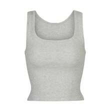 SKIMS Cotton Rib Tank | Ribbed Jersey Vest, Body-Hugging Stretch Cotton Cami For Everyday Lounge & Layering - Light Heather Grey - View 1