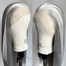 Silver Grey Lace Wig With White Highlights Long Silky Straight Synthetic Lace Front Wig For Women Natural Hairline - Multicolor - View 1