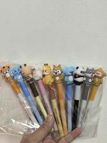 Popular Cartoon Head Erasable Pen With Refill, Full Set Silicone Tip Stationery For Students, Diary Writing. New Cartoon Animal Head Erasable Pen, 0.7mm Tip, Suitable For Elementary And Middle School Students, Refillable To Extend Lifespan, Cute High-Value Stationery, Hot Choice For Back To School Season. - Multicolor - View 5