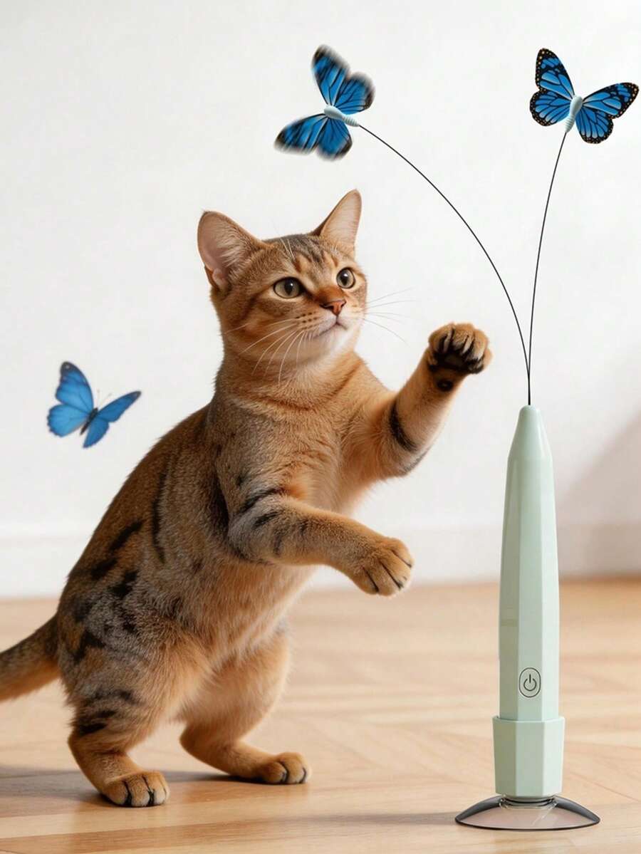 互动猫玩具，电动蝴蝶逗猫棒，C型充电电动逗猫棒，手持吸盘式，自娱自乐吸盘逗猫棒，逼真蝴蝶造型，360°旋转趣味自动逗猫棒，智能逗猫球，猫玩具，幼猫玩具，猫咪用品，宠物玩具，猫咪礼物 - 彩色 - 查看 1