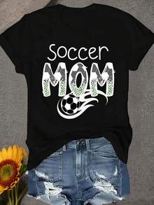 Women's Round-Neck T-Shirt, Designed For Comfort And Softness, Perfect For Soccer Moms - 黑色 - 查看 1