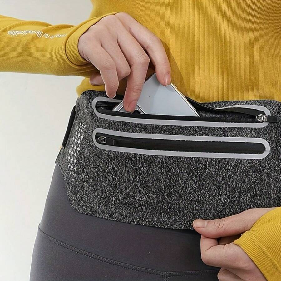 Camouflage Gray Slim And Ultra-Thin Waist Pack For Running, Fitness And Sports Fashion, Portable Storage Bag For Daily Necessities. Outdoor Washable Sports Running Mobile Phone Waist Pack With Double Zippers, Suitable For Storing Earphones, Cards, Cash And Keys. Unisex, Ideal As A Holiday Gift. - A - Xem 1