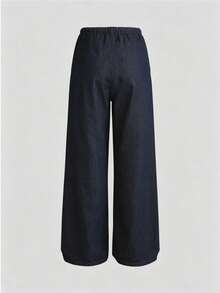 Women's Lightweight Loose Casual Pants With Drawstring Waist, Relaxed Fit, Breathable, Indigo Blue Denim Effect, Summer - Royal Blue - View 4