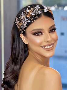1pc Fashionable Alloy Rhinestone Headband, Luxurious Bridal Accessory, Elegant Women Hair Decoration Suitable For Wedding, Party, Ball,Summer,Beach - Multicolor - View 5