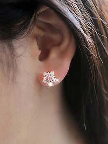 1 Pair Cubic Zirconia Elegant Stud Earrings, Suitable For Daily Decoration, Party Jewelry Or Birthday Gift For Teenagers - Rose Gold - View 4