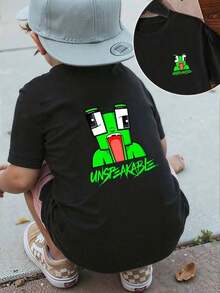 1 PCS Boys Unspeakable Graphic T-Shirt, Black Casual Style Description Shirts With Fun Cartoon Frog Design, Boys Spring/Summer/Fall Clothes, Halloween & Christmas & Thanksgiving Day & Easter & New Year & Spring Festival, Kids Round Neck Printed Short Sleeve Casual Everyday T-Shirt, Boys & Girls Graphic Tees, Excellent Christmas Gifts For Friends And Brothers. - 黑色 - 查看 7