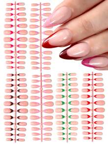 144 pièces 6 couleurs Faux ongles à pointe française de taille moyenne en amande brillante avec design français. Ongles acryliques à couverture complète pour femmes, pour manucure de salon - Multicolore - Voir 3
