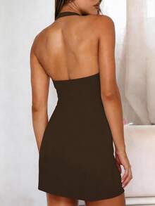 Đầm nữ GAOVOT mùa hè kiểu Y2K gợi cảm hở lưng, thích hợp cho chạy bộ, tập luyện, tennis. - màu nâu - Xem 2