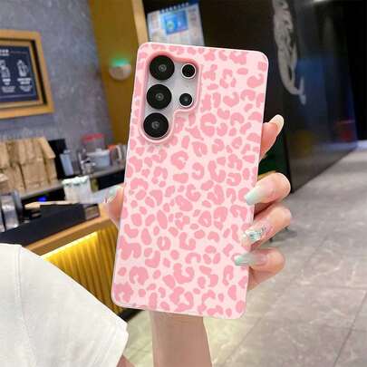 1 pieza Funda de teléfono de doble capa de TPU+PC con estampado de leopardo en color rosa, grosor de 2,5 mm, color pastel minimalista, adecuada para Samsung, ofrece una protección sólida, de alta moda, opción ideal para entusiastas del estilo veraniego de todos los géneros