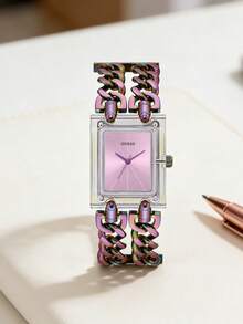 Guess Đồng hồ nữ Quartz - Mặt vuông màu tím, dây đeo kim loại, kiểu dáng sang trọng cao cấp, phù hợp cho các lễ hội âm nhạc, tiệc tùng và các dịp khác. Mã sản phẩm: GW0669L2 - Màu tím - Xem 2
