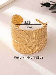 1 Piece Of Fashionable Vintage Large Leaf Geometric Bracelet For Women, Suitable For Daily Wear, A Perfect Gift For Giving. - Yellow Gold - View 5