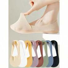 5 Pairs Women's Socks Breathable Summer Thin No Show Ice Silk Sock Silicone Non-Slip Bottom Absorb Sweat Boat Sock - 彩色 - 查看 1